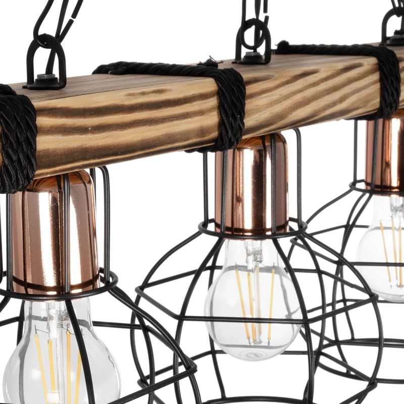 GloboStar® STARLO 201-0006 Vintage Κρεμαστό Φωτιστικό Ράγα Τρίφωτο 3 x E27 IP20 Μπεζ Ξύλο με Μαύρο Μέταλλο - Μ50 x Π15 x Υ65cm