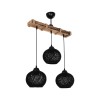 GloboStar® LUMA 201-0010 Vintage Κρεμαστό Φωτιστικό Ράγα Τρίφωτο 3 x E27 IP20 Μπεζ Ξύλο με Μαύρο Σχοινί - Μ50 x Π20 x Υ63cm