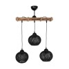 GloboStar® LUMA 201-0010 Vintage Κρεμαστό Φωτιστικό Ράγα Τρίφωτο 3 x E27 IP20 Μπεζ Ξύλο με Μαύρο Σχοινί - Μ50 x Π20 x Υ63cm