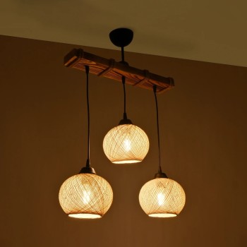 GLOBOSTAR® LUMA 201-0011 Vintage Κρεμαστό Φωτιστικό Οροφής με Ντουί 3 x E27 AC 220-240V IP20 - Μπεζ & Μαύρο - Μ55 x Π18 x Υ65cm