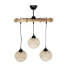 GloboStar® LUMA 201-0011 Vintage Κρεμαστό Φωτιστικό Ράγα Τρίφωτο 3 x E27 IP20 Μπεζ Ξύλο με Μπεζ Σχοινί - Μ50 x Π20 x Υ63cm