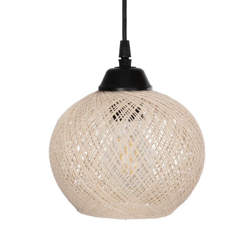 GloboStar® LUMA 201-0011 Vintage Κρεμαστό Φωτιστικό Ράγα Τρίφωτο 3 x E27 IP20 Μπεζ Ξύλο με Μπεζ Σχοινί - Μ50 x Π20 x Υ63cm