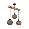 GloboStar® LUMA 201-0012 Vintage Κρεμαστό Φωτιστικό Ράγα Τρίφωτο 3 x E27 IP20 Μπεζ Ξύλο με Καφέ Σχοινί - Μ50 x Π20 x Υ63cm