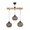 GloboStar® LUMA 201-0012 Vintage Κρεμαστό Φωτιστικό Ράγα Τρίφωτο 3 x E27 IP20 Μπεζ Ξύλο με Καφέ Σχοινί - Μ50 x Π20 x Υ63cm