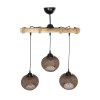 GloboStar® LUMA 201-0012 Vintage Κρεμαστό Φωτιστικό Ράγα Τρίφωτο 3 x E27 IP20 Μπεζ Ξύλο με Καφέ Σχοινί - Μ50 x Π20 x Υ63cm