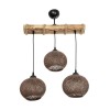 GloboStar® LUMA 201-0012 Vintage Κρεμαστό Φωτιστικό Ράγα Τρίφωτο 3 x E27 IP20 Μπεζ Ξύλο με Καφέ Σχοινί - Μ50 x Π20 x Υ63cm