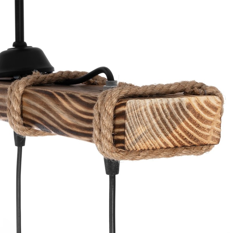 GloboStar® LUMA 201-0012 Vintage Κρεμαστό Φωτιστικό Ράγα Τρίφωτο 3 x E27 IP20 Μπεζ Ξύλο με Καφέ Σχοινί - Μ50 x Π20 x Υ63cm