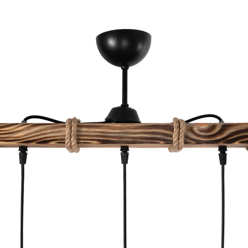 GloboStar® LUMA 201-0012 Vintage Κρεμαστό Φωτιστικό Ράγα Τρίφωτο 3 x E27 IP20 Μπεζ Ξύλο με Καφέ Σχοινί - Μ50 x Π20 x Υ63cm