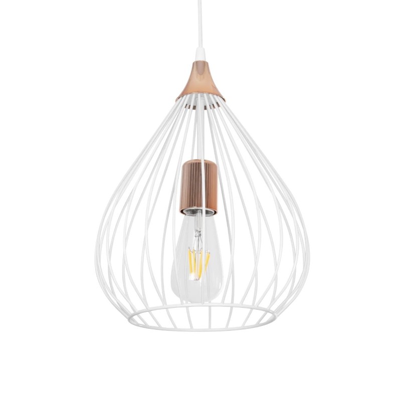 GloboStar® RADIARO 201-0014 Vintage Κρεμαστό Φωτιστικό Πλέγμα Μονόφωτο 1 x E27 IP20 Λευκό & Χάλκινο Μέταλλο - Μ28x Π28 x Υ70cm