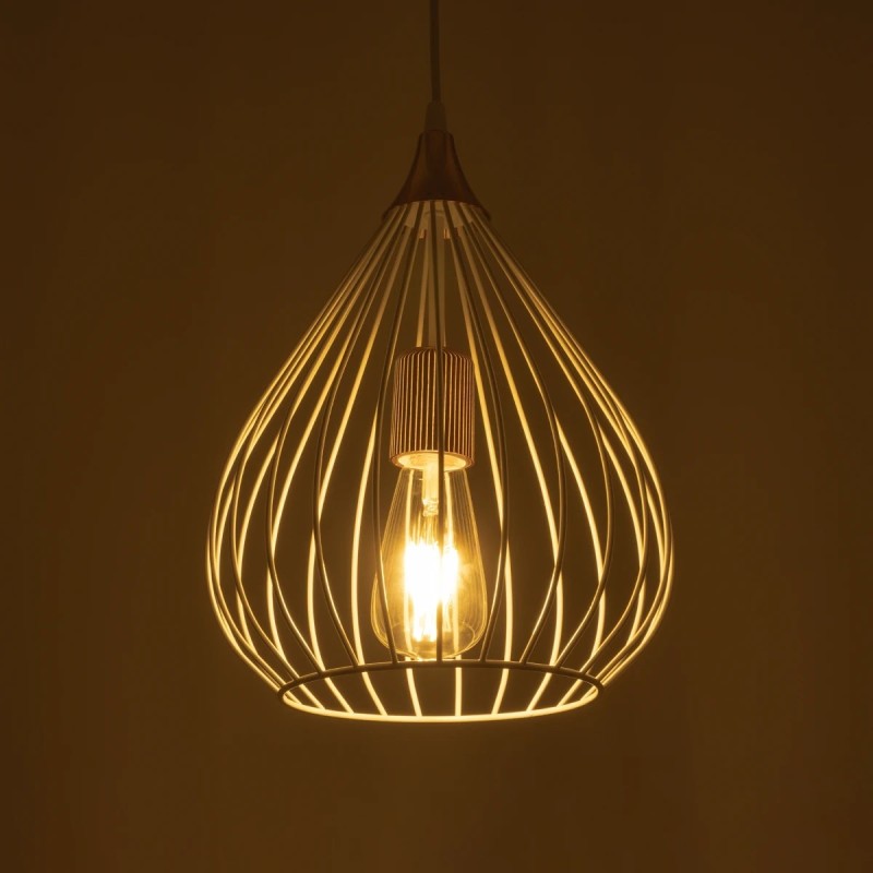 GloboStar® RADIARO 201-0014 Vintage Κρεμαστό Φωτιστικό Πλέγμα Μονόφωτο 1 x E27 IP20 Λευκό & Χάλκινο Μέταλλο - Μ28x Π28 x Υ70cm