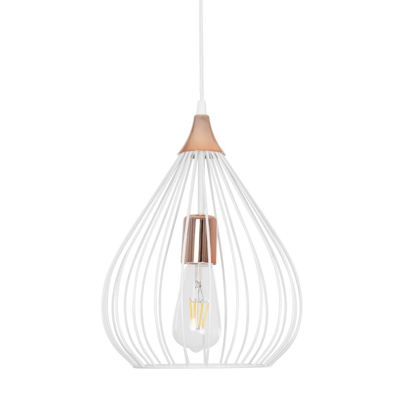 GloboStar® RADIARO 201-0014 Vintage Κρεμαστό Φωτιστικό Πλέγμα Μονόφωτο 1 x E27 IP20 Λευκό & Χάλκινο Μέταλλο - Μ28x Π28 x Υ70cm