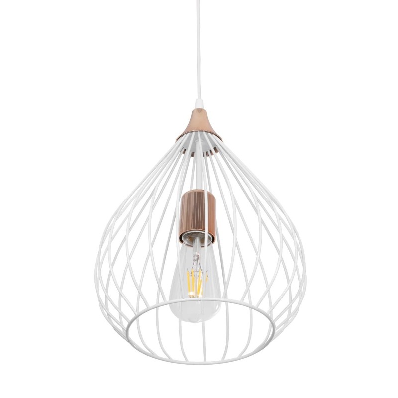GloboStar® RADIARO 201-0014 Vintage Κρεμαστό Φωτιστικό Πλέγμα Μονόφωτο 1 x E27 IP20 Λευκό & Χάλκινο Μέταλλο - Μ28x Π28 x Υ70cm