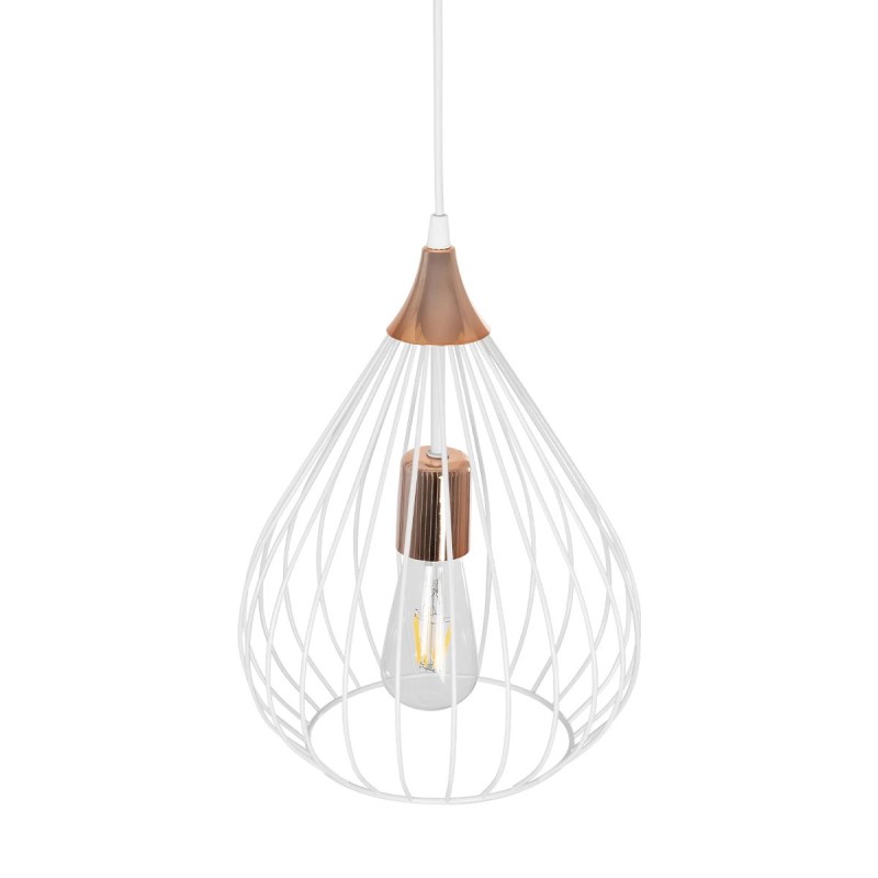 GloboStar® RADIARO 201-0014 Vintage Κρεμαστό Φωτιστικό Πλέγμα Μονόφωτο 1 x E27 IP20 Λευκό & Χάλκινο Μέταλλο - Μ28x Π28 x Υ70cm