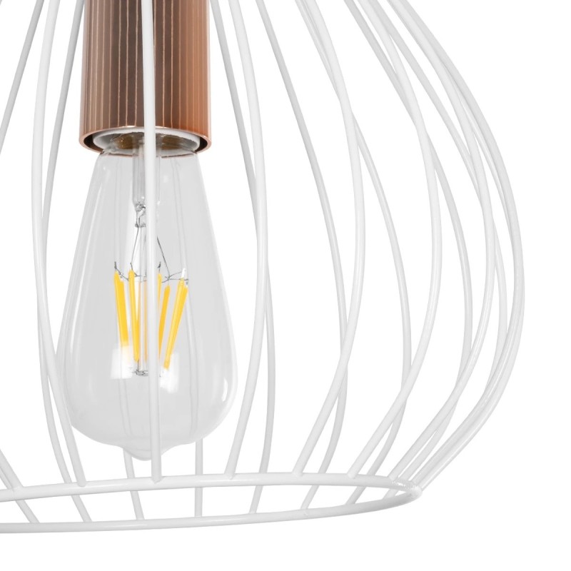 GloboStar® RADIARO 201-0014 Vintage Κρεμαστό Φωτιστικό Πλέγμα Μονόφωτο 1 x E27 IP20 Λευκό & Χάλκινο Μέταλλο - Μ28x Π28 x Υ70cm