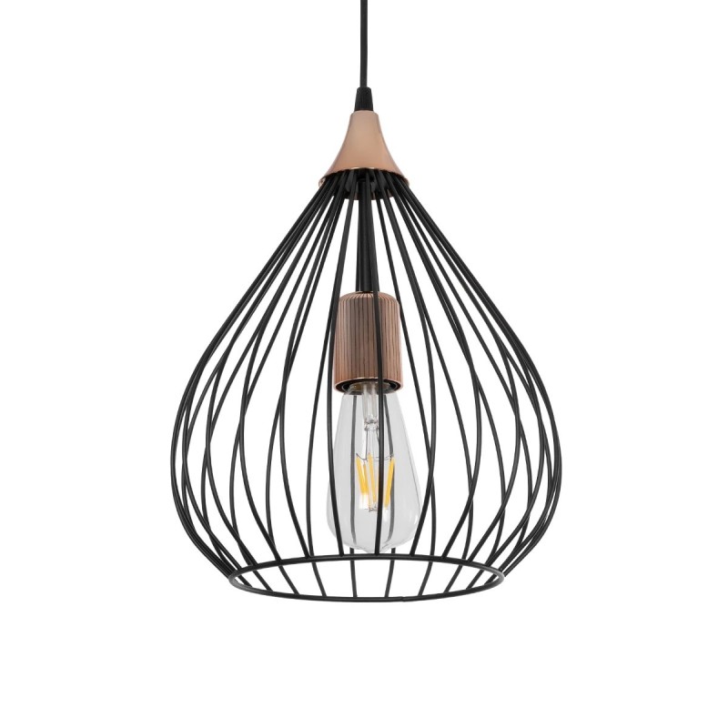 GloboStar® RADIARO 201-0015 Vintage Κρεμαστό Φωτιστικό Πλέγμα Μονόφωτο 1 x E27 IP20 Μαύρο Μέταλλο - Μ28 x Π28 x Υ70cm