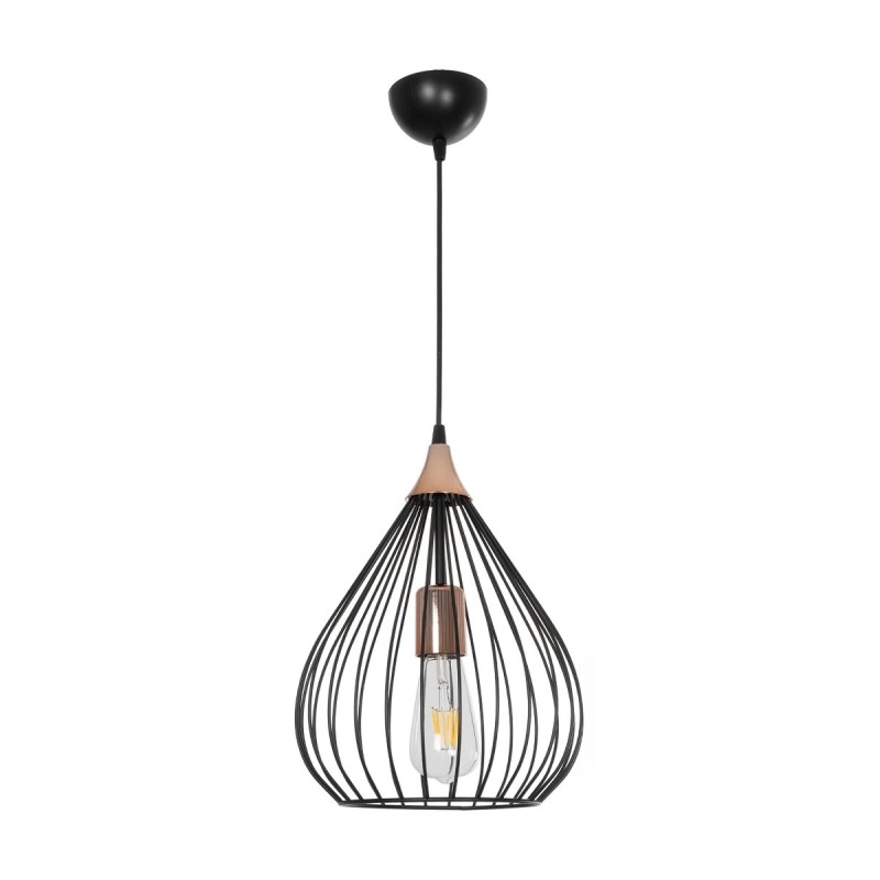 GloboStar® RADIARO 201-0015 Vintage Κρεμαστό Φωτιστικό Πλέγμα Μονόφωτο 1 x E27 IP20 Μαύρο Μέταλλο - Μ28 x Π28 x Υ70cm