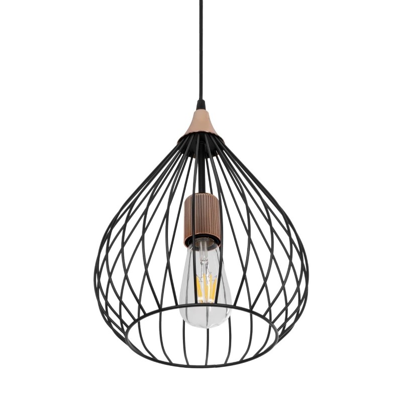 GloboStar® RADIARO 201-0015 Vintage Κρεμαστό Φωτιστικό Πλέγμα Μονόφωτο 1 x E27 IP20 Μαύρο Μέταλλο - Μ28 x Π28 x Υ70cm