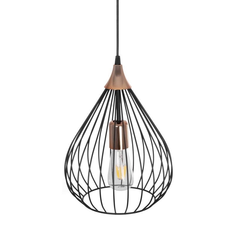 GloboStar® RADIARO 201-0015 Vintage Κρεμαστό Φωτιστικό Πλέγμα Μονόφωτο 1 x E27 IP20 Μαύρο Μέταλλο - Μ28 x Π28 x Υ70cm