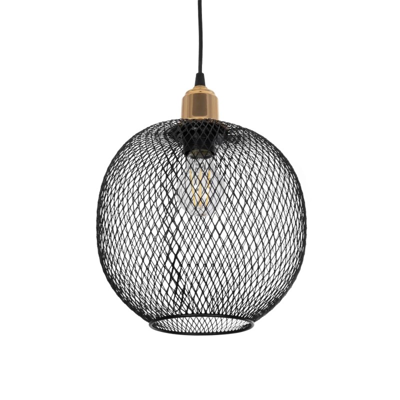GloboStar® SOLUX 201-0019 Μοντέρνο Κρεμαστό Φωτιστικό Πλέγμα Μονόφωτο 1 x E27 IP20 Μαύρο & Χάλκινο Μέταλλο - Μ26 x Π26 x Υ70cm