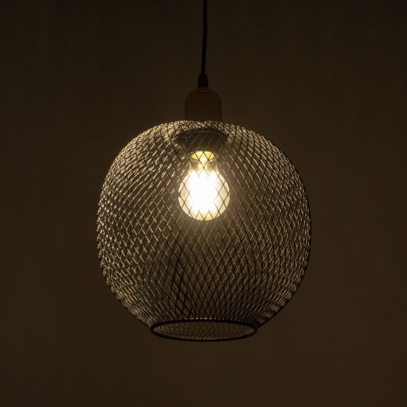 GloboStar® SOLUX 201-0019 Μοντέρνο Κρεμαστό Φωτιστικό Πλέγμα Μονόφωτο 1 x E27 IP20 Μαύρο & Χάλκινο Μέταλλο - Μ26 x Π26 x Υ70cm