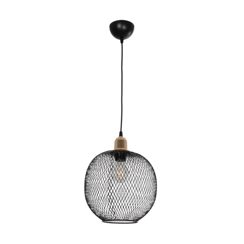 GloboStar® SOLUX 201-0019 Μοντέρνο Κρεμαστό Φωτιστικό Πλέγμα Μονόφωτο 1 x E27 IP20 Μαύρο & Χάλκινο Μέταλλο - Μ26 x Π26 x Υ70cm