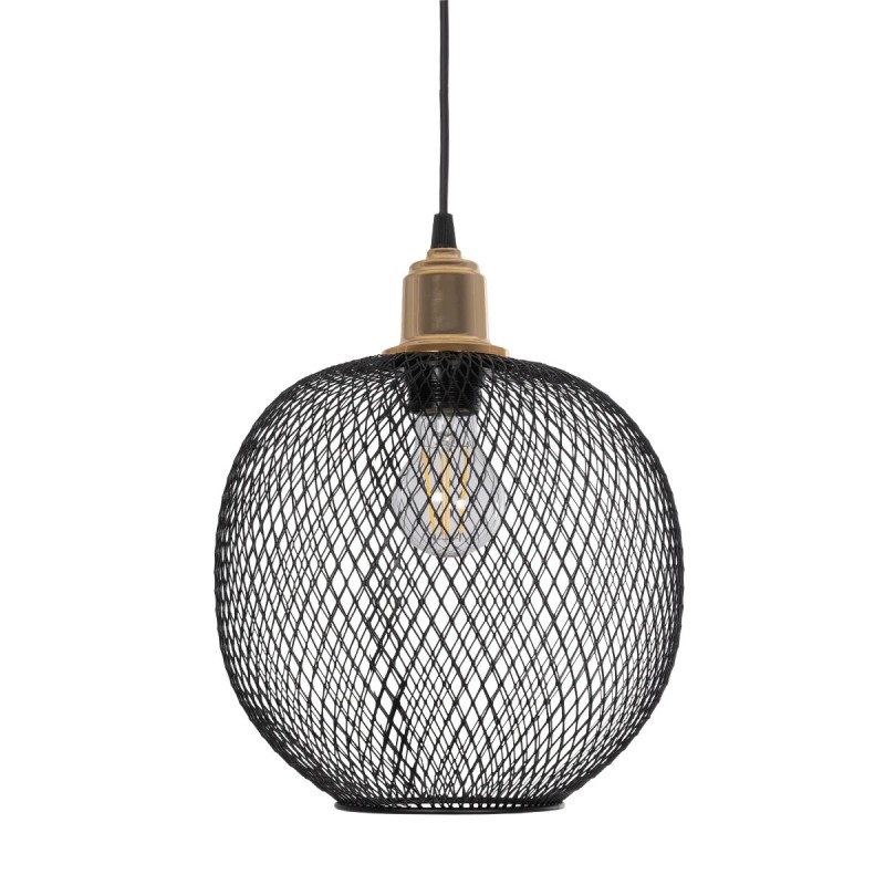 GloboStar® SOLUX 201-0019 Μοντέρνο Κρεμαστό Φωτιστικό Πλέγμα Μονόφωτο 1 x E27 IP20 Μαύρο & Χάλκινο Μέταλλο - Μ26 x Π26 x Υ70cm
