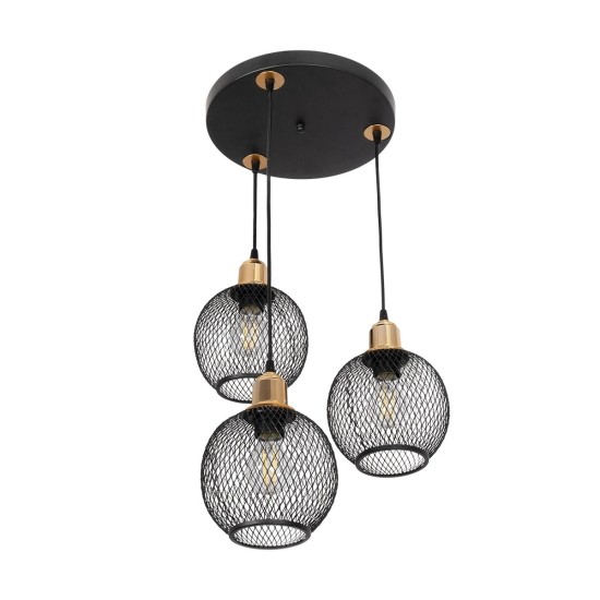 GloboStar® VIVIDUS 201-0020 Vintage Κρεμαστό Φωτιστικό Πλέγμα Τρίφωτο 3 x E27 IP20 Μαύρο και Χρυσό Μέταλλο - Μ32 x Π32 x Υ70cm GloboStar® VIVIDUS 201-0020 Vintage Κρεμαστό Φωτιστικό Πλέγμα Τρίφωτο 3 x E27 IP20 Μαύρο και Χρυσό Μέταλλο - Μ32 x Π32 x Υ70cm