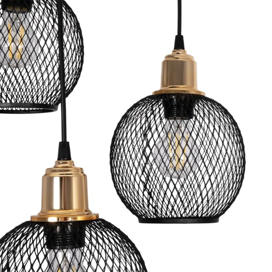 GloboStar® VIVIDUS 201-0020 Vintage Κρεμαστό Φωτιστικό Πλέγμα Τρίφωτο 3 x E27 IP20 Μαύρο και Χρυσό Μέταλλο - Μ32 x Π32 x Υ70cm GloboStar® VIVIDUS 201-0020 Vintage Κρεμαστό Φωτιστικό Πλέγμα Τρίφωτο 3 x E27 IP20 Μαύρο και Χρυσό Μέταλλο - Μ32 x Π32 x Υ70cm