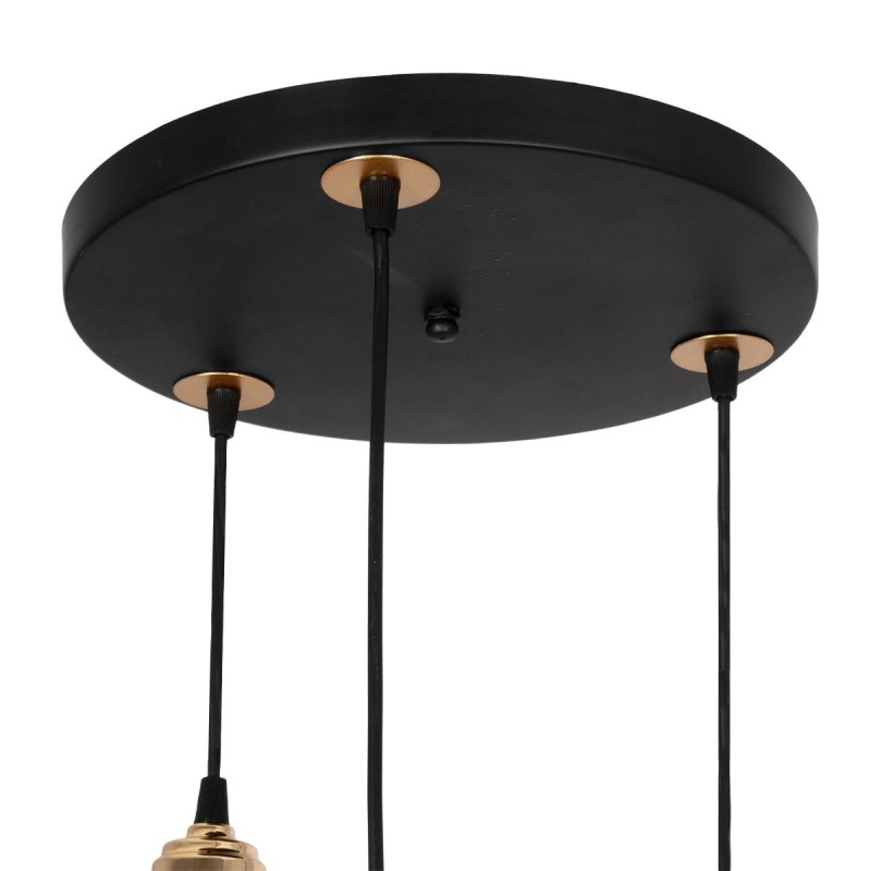 GloboStar® VIVIDUS 201-0020 Vintage Κρεμαστό Φωτιστικό Πλέγμα Τρίφωτο 3 x E27 IP20 Μαύρο και Χρυσό Μέταλλο - Μ32 x Π32 x Υ70cm