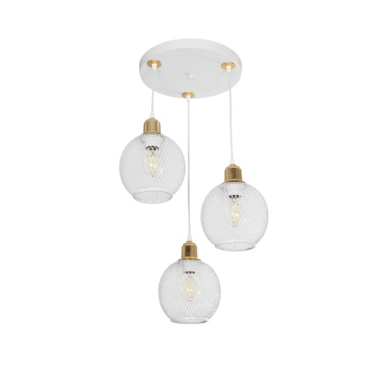 GloboStar® VIVIDUS 201-0021 Vintage Κρεμαστό Φωτιστικό Πλέγμα Τρίφωτο 3 x E27 IP20 Λευκό και Χρυσό Μέταλλο - Μ32 x Π32 x Υ70cm GloboStar® VIVIDUS 201-0021 Vintage Κρεμαστό Φωτιστικό Πλέγμα Τρίφωτο 3 x E27 IP20 Λευκό και Χρυσό Μέταλλο - Μ32 x Π32 x Υ70cm