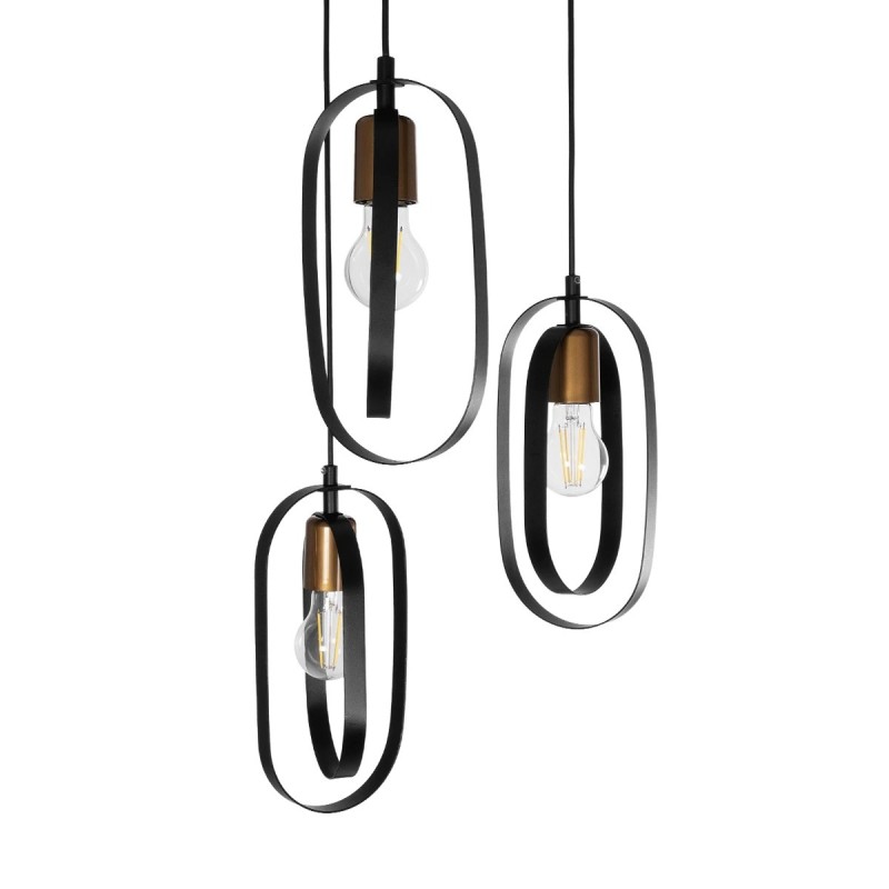 GloboStar® SPARKIO 201-0025 Vintage Κρεμαστό Φωτιστικό Πλέγμα Τρίφωτο 3 x E27 IP20 Μαύρο με Χρυσό Μέταλλο - Μ30 x Π30 x Υ80cm