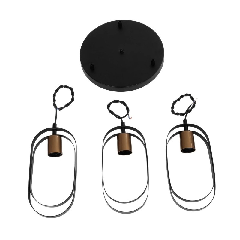 GloboStar® SPARKIO 201-0025 Vintage Κρεμαστό Φωτιστικό Πλέγμα Τρίφωτο 3 x E27 IP20 Μαύρο με Χρυσό Μέταλλο - Μ30 x Π30 x Υ80cm