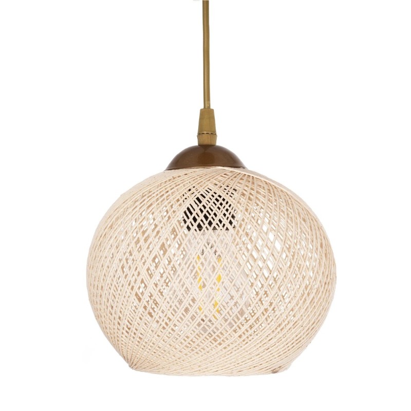 GloboStar® ILLUMIO 201-0027 Vintage Κρεμαστό Φωτιστικό Μπάλα Τρίφωτο 3 x E27 IP20 Χρυσό Μέταλλο με Μπεζ Σχοινί - Μ30 x Π30 x Υ70cm