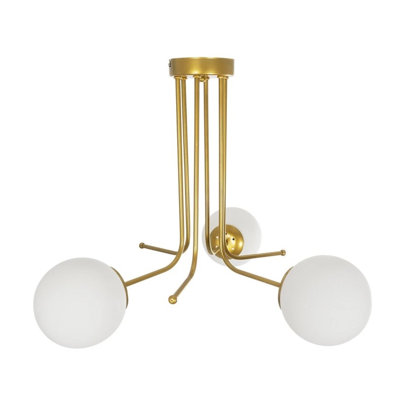 GloboStar® SHINY 201-0028 Vintage Φωτιστικό Οροφής Μπάλα Τρίφωτο 3 x E27 IP20 Χρυσό Μέταλλο με Γαλακτερή Μπάλα - Μ35 x Π35 x Υ60cm