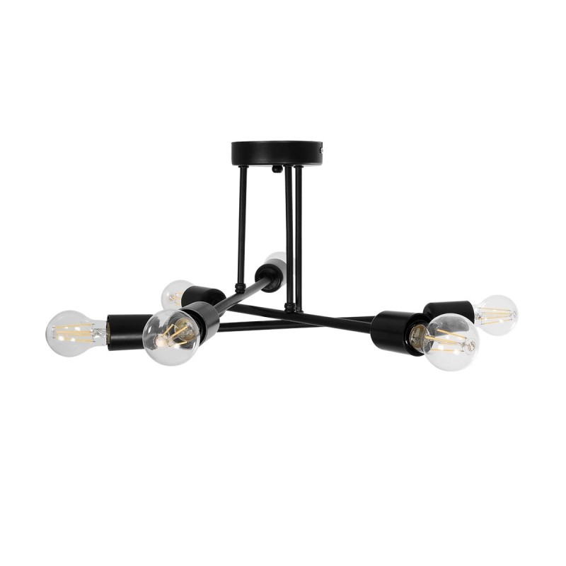 GloboStar® LAMIRA 201-0029 Μοντέρνο Φωτιστικό Οροφής Πλέγμα Πολύφωτο 6 x E27 IP20 Μαύρο Μέταλλο - Μ40 x Π40 x Υ25cm