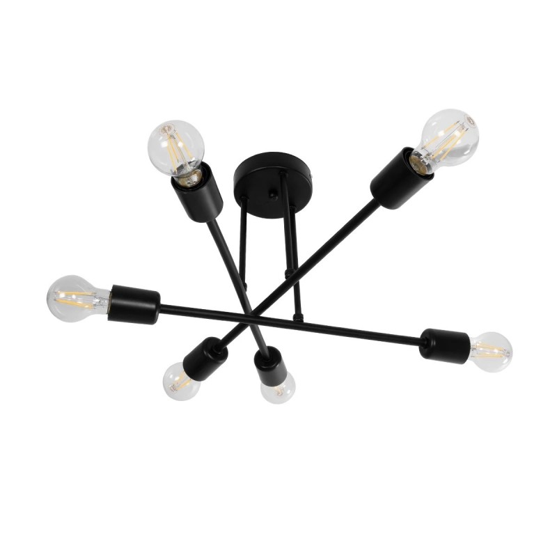 GloboStar® LAMIRA 201-0029 Μοντέρνο Φωτιστικό Οροφής Πλέγμα Πολύφωτο 6 x E27 IP20 Μαύρο Μέταλλο - Μ40 x Π40 x Υ25cm
