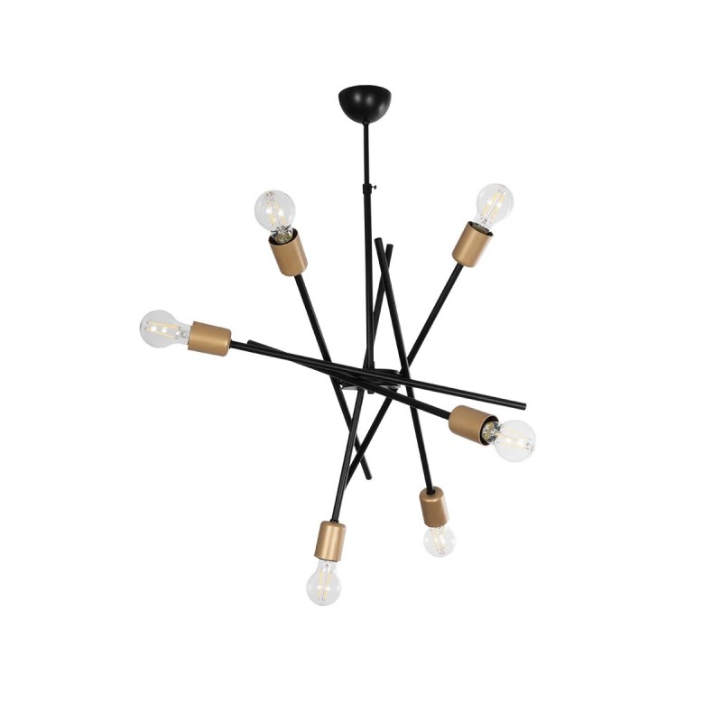 GloboStar® SUNFY 201-0030 Μοντέρνο Φωτιστικό Οροφής Πλέγμα Πολύφωτο 6 x E27 IP20 Μαύρο με Μπρονζέ Μέταλλο - Μ60 x Π70 x Υ60cm