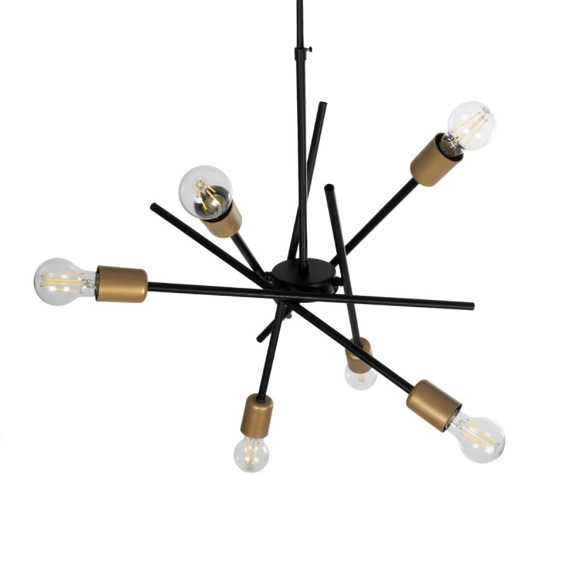 GloboStar® SUNFY 201-0030 Μοντέρνο Φωτιστικό Οροφής Πλέγμα Πολύφωτο 6 x E27 IP20 Μαύρο με Μπρονζέ Μέταλλο - Μ60 x Π70 x Υ60cm