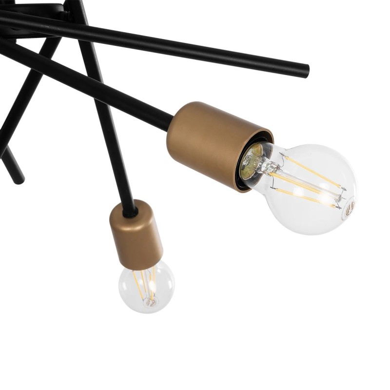 GloboStar® SUNFY 201-0030 Μοντέρνο Φωτιστικό Οροφής Πλέγμα Πολύφωτο 6 x E27 IP20 Μαύρο με Μπρονζέ Μέταλλο - Μ60 x Π70 x Υ60cm