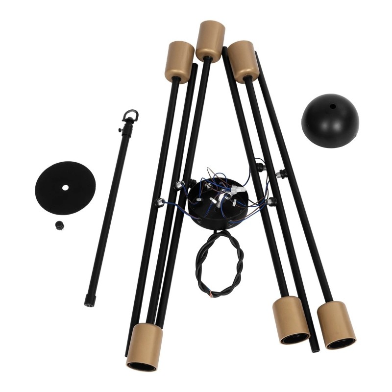 GloboStar® SUNFY 201-0030 Μοντέρνο Φωτιστικό Οροφής Πλέγμα Πολύφωτο 6 x E27 IP20 Μαύρο με Μπρονζέ Μέταλλο - Μ60 x Π70 x Υ60cm