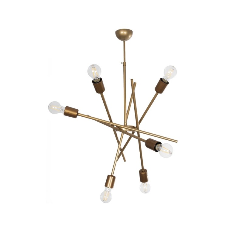 GloboStar® SUNFY 201-0033 Μοντέρνο Κρεμαστό Φωτιστικό Πλέγμα Πολύφωτο 6 x E27 IP20 Μπρονζέ Μέταλλο - Μ60 x Π70 x Υ60cm