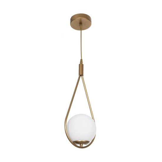 GloboStar® DROP 201-0034 Vintage Κρεμαστό Φωτιστικό Μπάλα Μονόφωτο 1 x E27 IP20 Χρυσό Μέταλλο με Γαλακτερή Μπάλα - Μ20 x Π25 x Υ80cm GloboStar® DROP 201-0034 Vintage Κρεμαστό Φωτιστικό Μπάλα Μονόφωτο 1 x E27 IP20 Χρυσό Μέταλλο με Γαλακτερή Μπάλα - Μ20 x Π25 x Υ80cm