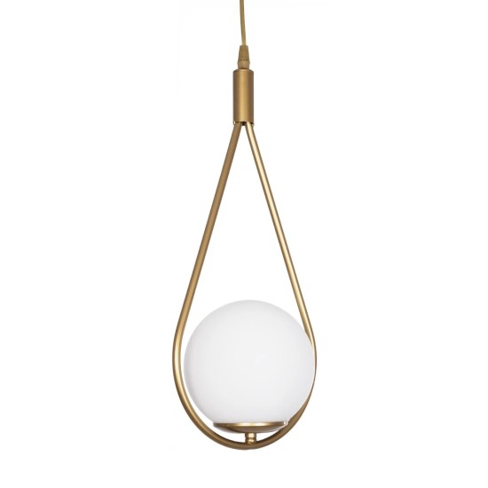GloboStar® DROP 201-0034 Vintage Κρεμαστό Φωτιστικό Μπάλα Μονόφωτο 1 x E27 IP20 Χρυσό Μέταλλο με Γαλακτερή Μπάλα - Μ20 x Π25 x Υ80cm GloboStar® DROP 201-0034 Vintage Κρεμαστό Φωτιστικό Μπάλα Μονόφωτο 1 x E27 IP20 Χρυσό Μέταλλο με Γαλακτερή Μπάλα - Μ20 x Π25 x Υ80cm