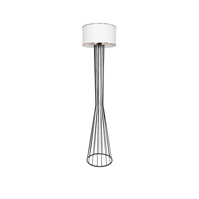 GloboStar® NOVA 201-0036 Μοντέρνο Επιδαπέδιο Φωτιστικό 1 x E27 IP20 Μαύρο Μεταλλό με Λευκό Ύφασμα - Μ38 x Π38 x Υ155cm