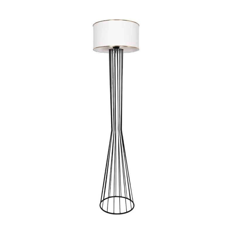 GloboStar® NOVA 201-0036 Μοντέρνο Επιδαπέδιο Φωτιστικό 1 x E27 IP20 Μαύρο Μεταλλό με Λευκό Ύφασμα - Μ38 x Π38 x Υ155cm