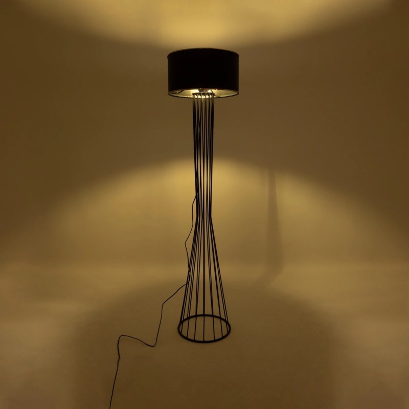 GloboStar® NOVA 201-0037 Μοντέρνο Επιδαπέδιο Φωτιστικό 1 x E27 IP20 Μαύρο Μεταλλό με Μαύρο Ύφασμα - Μ38 x Π38 x Υ155cm