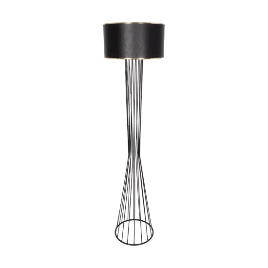 GloboStar® NOVA 201-0037 Μοντέρνο Επιδαπέδιο Φωτιστικό 1 x E27 IP20 Μαύρο Μεταλλό με Μαύρο Ύφασμα - Μ38 x Π38 x Υ155cm