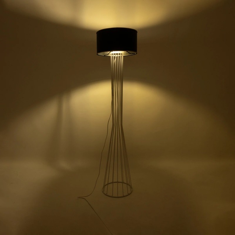 GloboStar® NOVA 201-0038 Μοντέρνο Επιδαπέδιο Φωτιστικό 1 x E27 IP20 Λευκό Μεταλλό με Μαύρο Ύφασμα - Μ38 x Π38 x Υ155cm