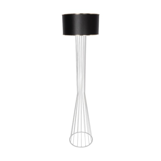 GloboStar® NOVA 201-0038 Μοντέρνο Επιδαπέδιο Φωτιστικό 1 x E27 IP20 Λευκό Μεταλλό με Μαύρο Ύφασμα - Μ38 x Π38 x Υ155cm