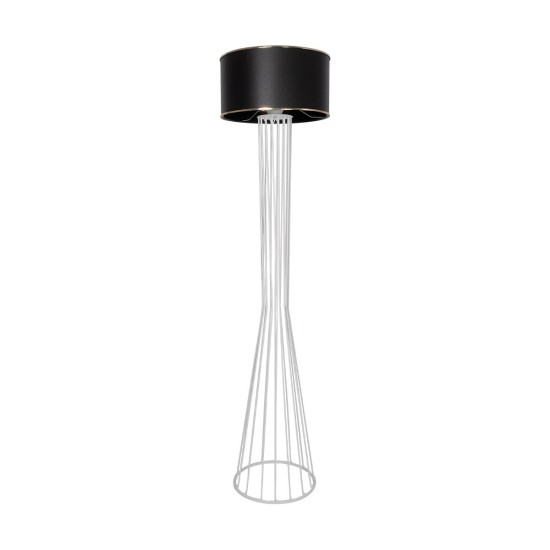 GloboStar® NOVA 201-0038 Μοντέρνο Επιδαπέδιο Φωτιστικό 1 x E27 IP20 Λευκό Μεταλλό με Μαύρο Ύφασμα - Μ38 x Π38 x Υ155cm